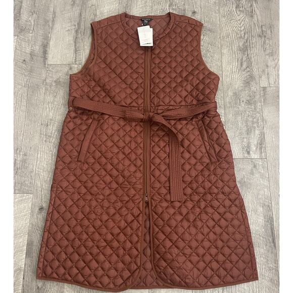 Athleta Featherless Long Vest Mahogany Brown Quilted Puffer - Picture 3 of 8